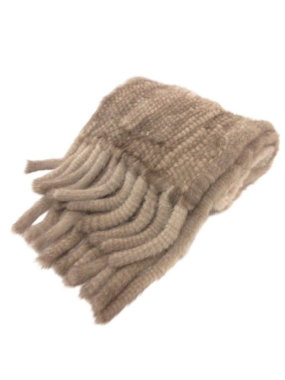 Max Mara Weekend Line Mink Scarf Shawl Fringe Fur Pocket Beige